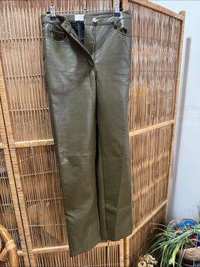 Wilfred Olive Green Faux Leather Wide-Leg Pants